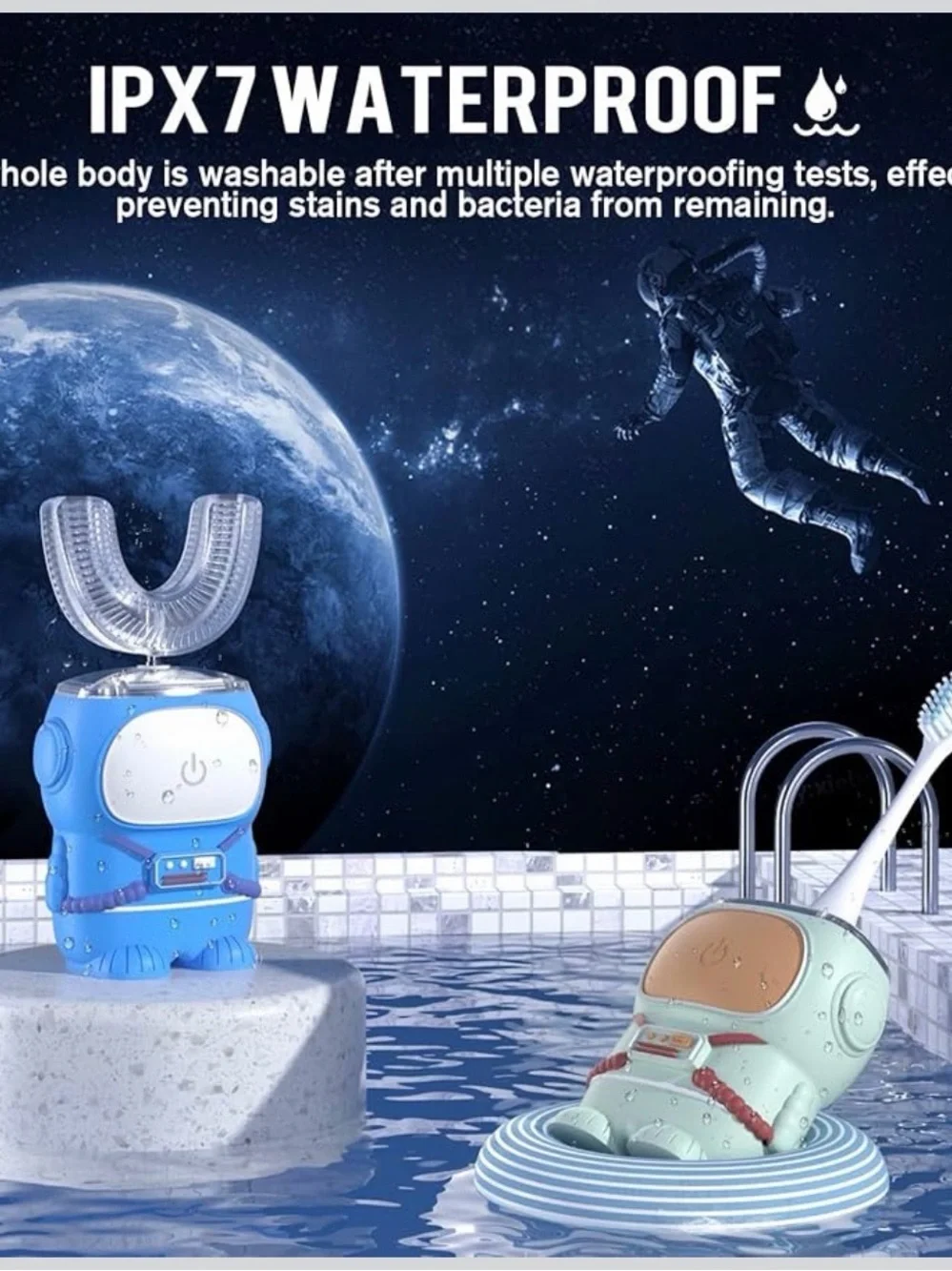 RexCodar Kids Astronaut U‑Type Electric Toothbrush - Blue